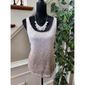 Chico's Women's Beige Polyester Round Neck Sleeveless Casual Top Blouse Size 2